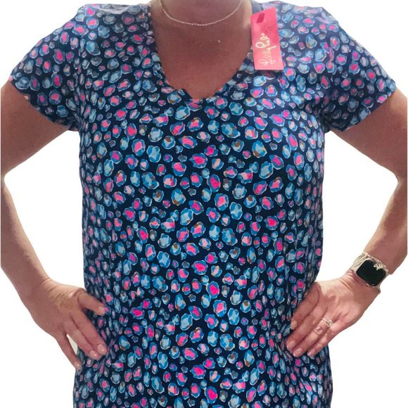 Lilly Pulitzer Etta V-Neck Spotted Seabreeze Blue - Picture 2 of 2